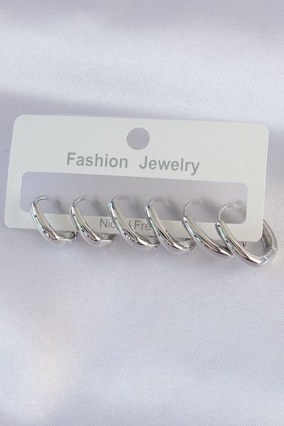MBB ETİCARET Brass Silver Color Oval Earring Set - Tj-Bkp8999