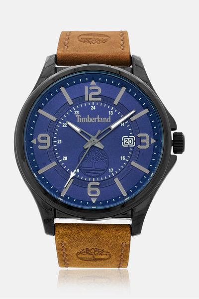Timberland Men TDWGB2183004 Leather Analog Watch 46 mm, Brown