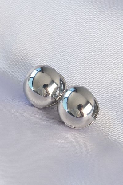 MBB ETİCARET Brass Silver Color Hollow Minimal Heel Stud Earrings - Tj-Bkp8985