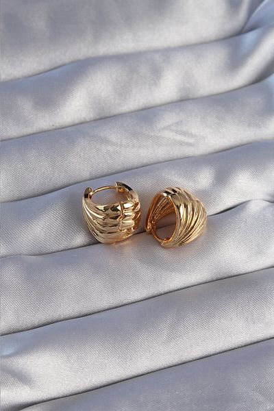 MBB ETİCARET Brass Gold Color Serrated Minimal Curved Design Earrings - Tj-Bkp9080