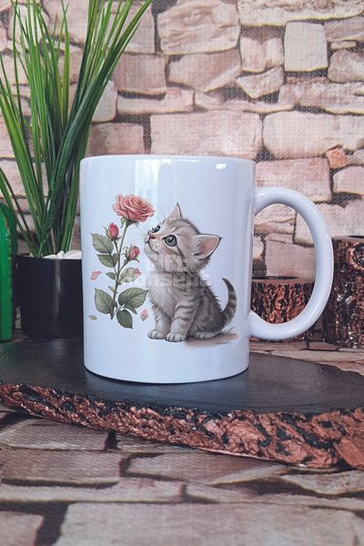 giftkonsept Cute Cat and Flower Themed No: 4 Gift Printed Tea Coffee Presentation Mug Cup