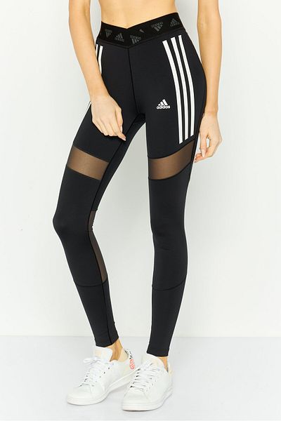 adidas بنطال رياضي ضيق للنساء بشعار العلامة التجارية، أسود