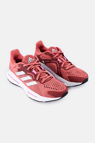 adidas حذاء جري نسائي برباط وشعار العلامة التجارية، أحمر باهت