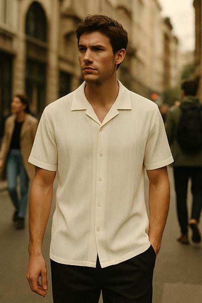 DAMGA JEANS Ανδρικό κοντομάνικο Basic καλοκαιρινό λευκό φαρδύ πουκάμισο