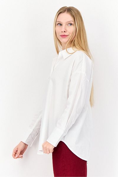 Kathy Ireland Women Regular Fit Plain Long Sleeves Casual Shirt, White