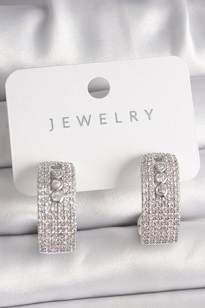 MBB ETİCARET Brass Silver Color Zircon Stone Hoop Messika Model Women's Earrings - Tj-Bkp10018