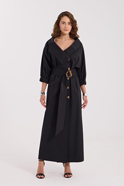 NOK İSTANBUL Lady Di 100% Koton Maxi Boy Elbise Siyah