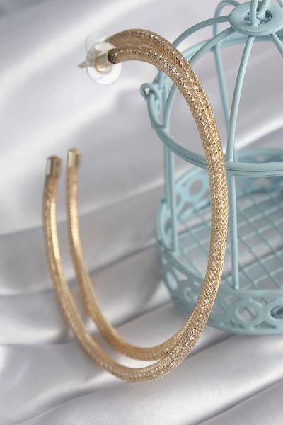 MBB ETİCARET Brass Gold Color Straw Hoop Model Zircon Stone Detail Women's Earrings - TJ-BKP8505