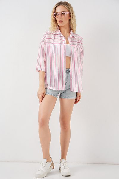 Bigdart Women's Striped Short Sleeve Shirt 20344 - Powder
