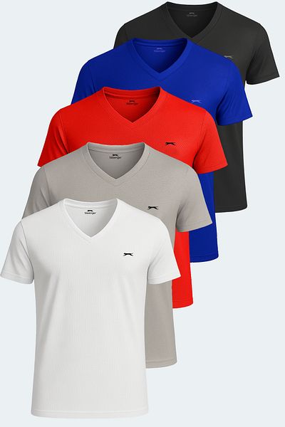 Slazenger KATRINA Σετ 5 ανδρικών μπλουζών Λευκό - Μαύρο - Γκρι - Μπλε Saks - Κόκκινο