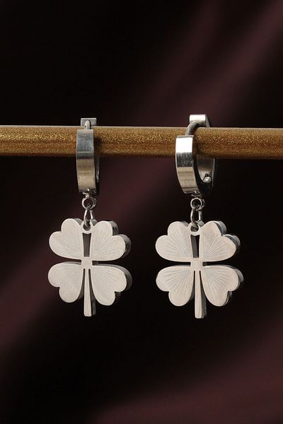MBB ETİCARET 316L Steel Silver Color Clover Earrings - TJ-BKP6328