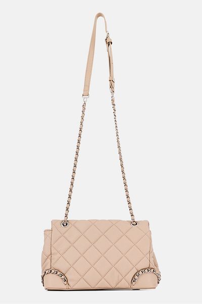 Sisley Women Brand Logo Quilted Shoulder Bag, Tan