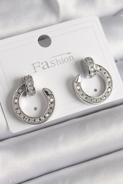 MBB ETİCARET Brass Silver Color Zircon Stone Nail Ring Model Women's Earrings - Tj-Bkp9847