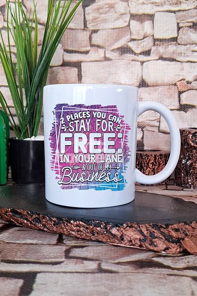 giftkonsept "2 Places Free: Your Lane & Business" Funny Gift Printed Tea Coffee Presentation Mug Cup