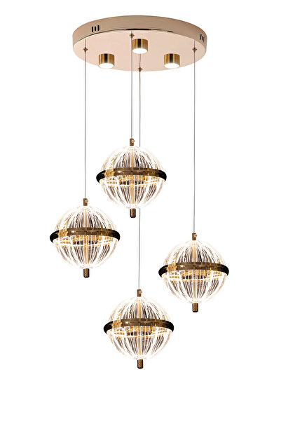 Apliqa Barkın 4'Lü 24 Watt Yuvarlak Gold Ledli Modern Salon Avize