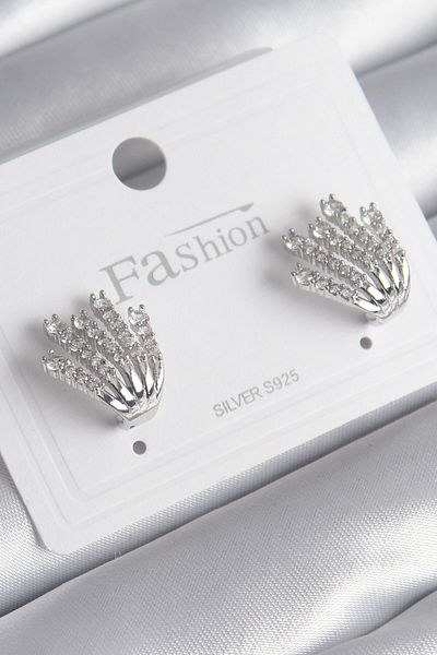 MBB ETİCARET Brass Silver Color Zircon Stone Women's Earrings - TJ-BKP8528