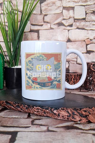giftkonsept Ramen Illustration Cat 2 Printed Cute Japanese Anime Gift Printed Tea Coffee Presentation Mug Cup