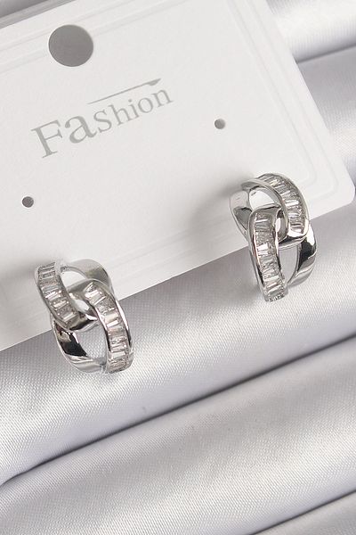 MBB ETİCARET Brass Silver Color Zircon Stone Chain Model Women's Earrings - Tj-Bkp9793