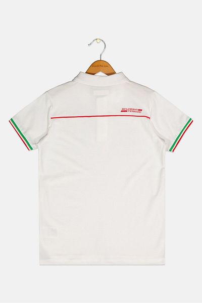 Scuderia Ferrari Kids Boy Brand Logo Short Sleeve Polo Shirts, White Combo