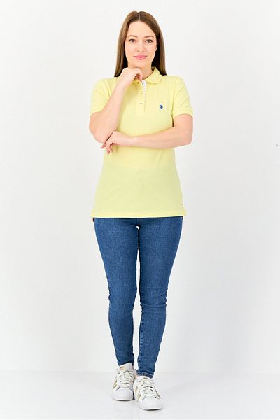 U.S. Polo Assn. Women Regular Fit Embroidered Logo Short Sleeve Polo Shirt, Yellow