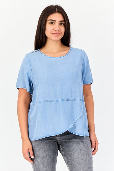 Giordano Women Round Neck Short Sleeve Washed Top, Blue