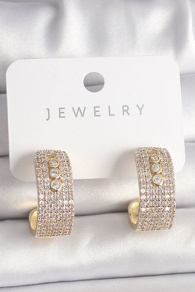 MBB ETİCARET Brass Gold Color Zircon Stone Hoop Messika Model Women's Earrings - Tj-Bkp10017