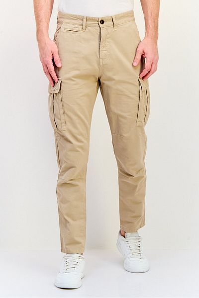 Salsa Men Tapered Fit Solid Cargo Pants, Beige