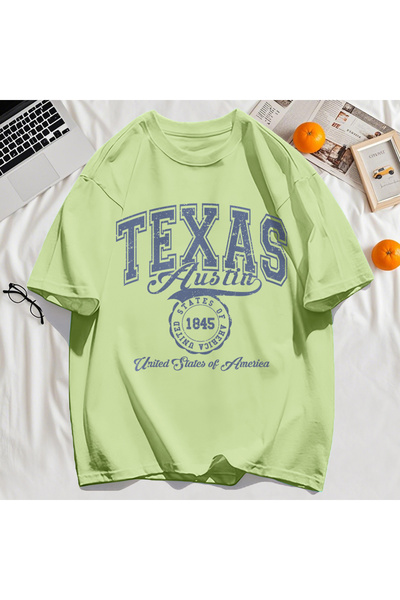 StartMore Y2K Vintage T-Shirt Tee Texas Usa 1845 Hollow Out Art Letter Print