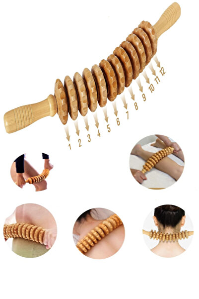 Hyd Ahşap Terapi 12 Dönerli Bölmeli Masaj Aleti Selülit Azaltma ve Kas Gerginliği için Vücut Rulosu