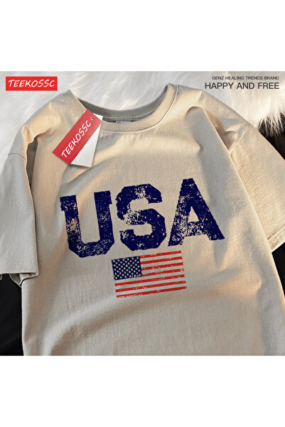 StartMore تي شيرت Y2k Vintage تي شيرت بحروف أمريكية وعلم أمريكي