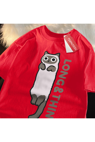 StartMore تي شيرت Y2k Vintage تي شيرت مطبوع عليه قطة رمادية رفيعة على الطراز ...