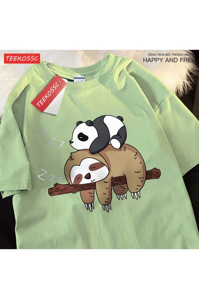 StartMore Y2K Vintage T-Shirt Tee Pandas Sloths Sleeping on