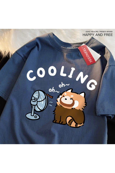 StartMore Y2K Vintage T-Shirt Tee Fun Raccoon Blowing a Fan