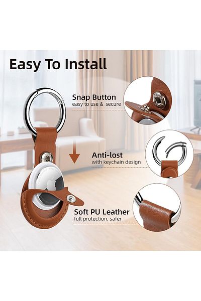 QuickStoq Airtag Case, Leather Airtag Case, Compatible with Pendant, with Keychain, Waterproof Premium Quality