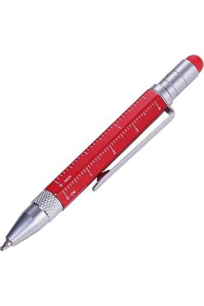 Mu Art Ahşap Troika Multi-Purpose Ballpoint Pen (Small), Centimeter/Inch Ruler, Flat/Star Screwdriver, Stylus (Kirm
