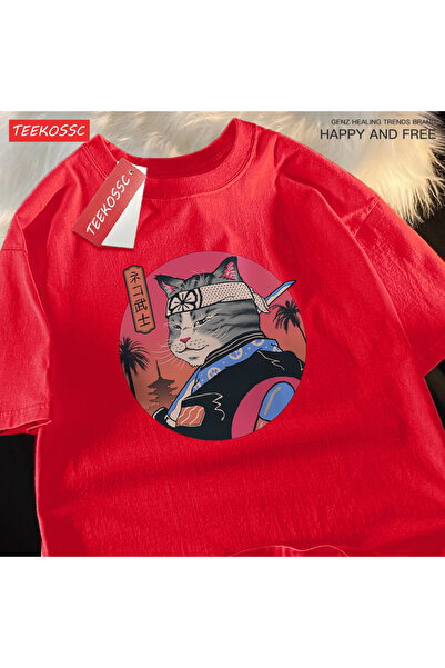 StartMore تي شيرت Y2k Vintage تي شيرت ياباني هاراجوكو سيف الساموراي القط