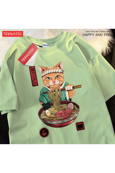 StartMore تي شيرت Y2k Vintage تي شيرت ياباني Harajuku يأكل نودلز القط