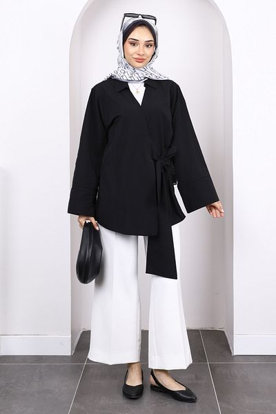 İmajButik Μαύρο πλαϊνό δεμένο κιμονό