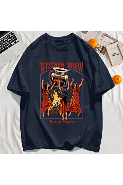 StartMore تي شيرت Y2k Vintage تي شيرت Halloween Brew Black Magic Print