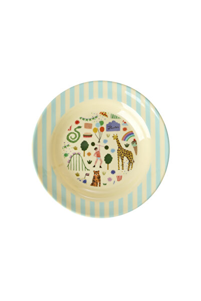 RICE Melamin Çocuk Çukur Tabak - Mavi Lunapark