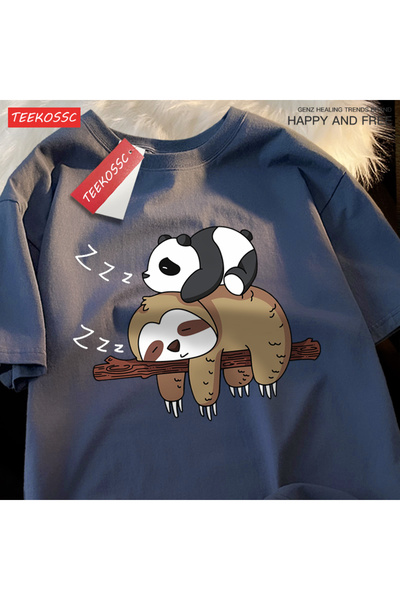 StartMore تي شيرت Y2k Vintage تي شيرت Pandas Sloths أثناء النوم