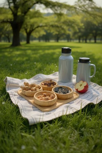 UCR HOME Natural Bamboo Round 4-Piece Bowl Snack Breakfast Set with Presentation Tray