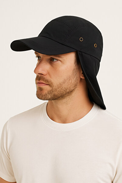 CosmoOutlet Black Legionnaire Hat for Land with Uv Protection Summer Ensele and Long Visor