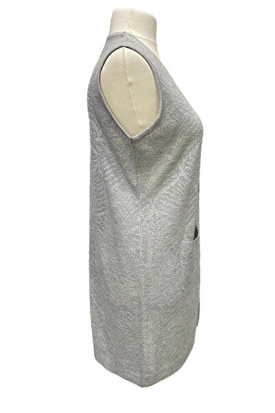 Giyinen Mağazaları Gray Shura V-Neck Buttoned Double Pocket Mercerized Vest