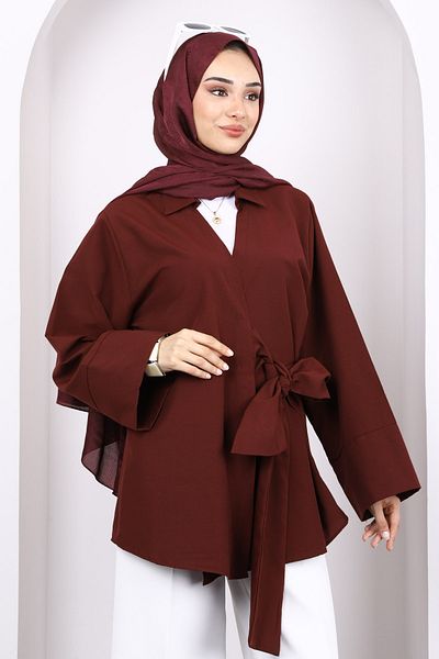 İmajButik Kimono cu cravată laterală roșu Claret