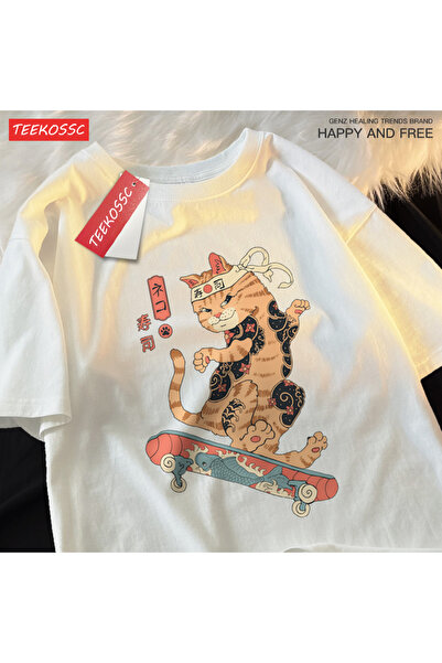 StartMore تي شيرت Y2k Vintage تي شيرت ياباني هاراجوكو سكيت بورد سوشي كات