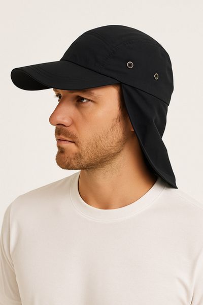 CosmoOutlet Black Legionnaire Hat for Land with Uv Protection Summer Ensele and Long Visor
