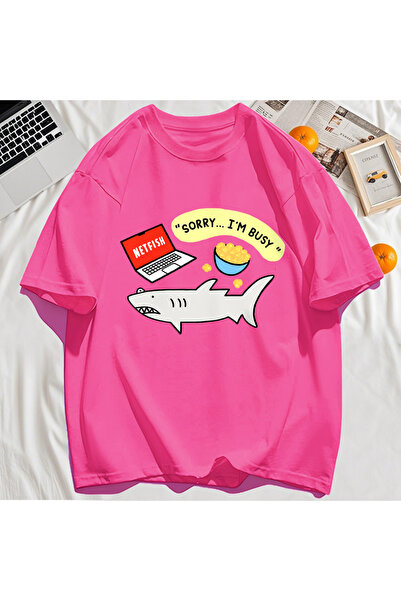 StartMore Y2K Vintage T-Shirt Tee Sorry Busy Fish Pattern Print