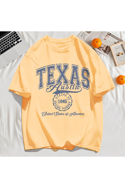 StartMore Y2K Vintage T-Shirt Tee Texas Usa 1845 Hollow Out Art Letter Print