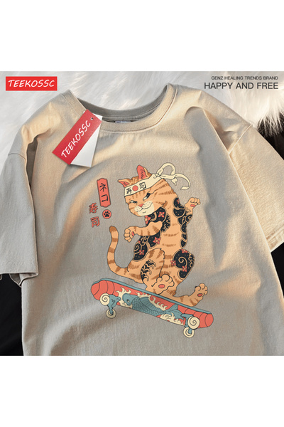 StartMore تي شيرت Y2k Vintage تي شيرت ياباني هاراجوكو سكيت بورد سوشي كات